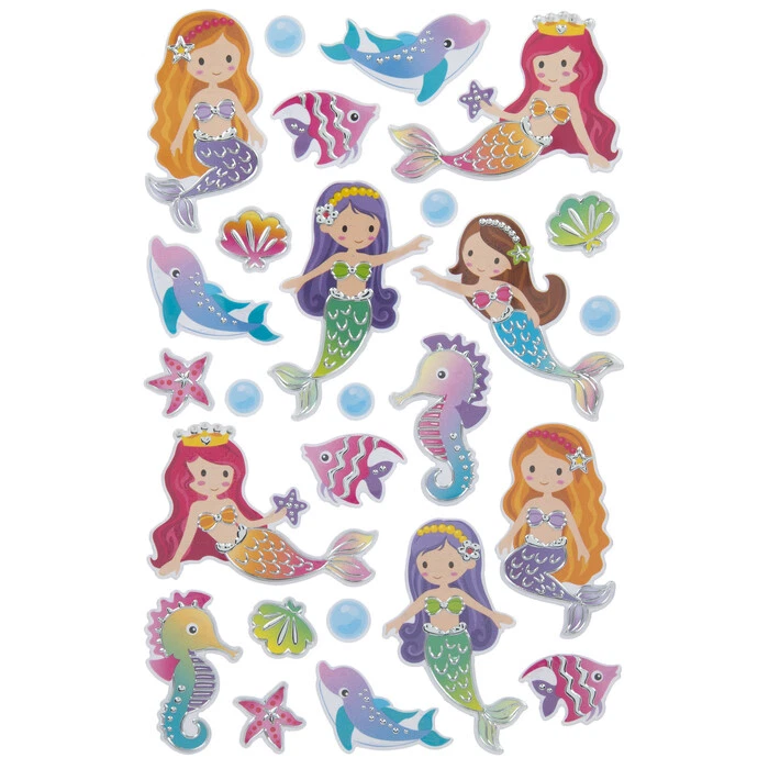 THE PAPER STUDIO Mermaid Puffy Stickers Papercraft Scrapbook Planner Party Supply DIY Craft