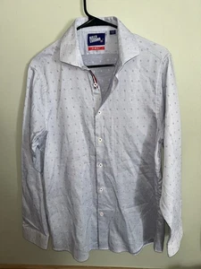 Billy London UK Button Down Shirt Men L (16-16.5 34/35 Blue Pattern Top Slim Fit - Picture 1 of 14