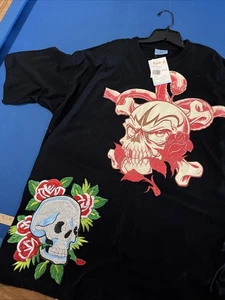 VTG Russo Wear Men’s T-Shirt Size XXXL Black Skull / Cobra Embellished Y2K - New - Picture 1 of 9