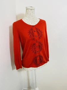 Anthropologie by HWA Red Cotton Cardigan with bead work - Picture 1 of 5