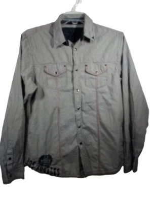 Guess Rebellion Los Angeles Shirt Men L Black White Plaid Snaps Studded - Image 1 of 4