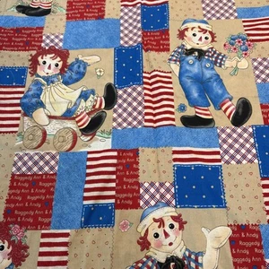 Raggedy Ann Friends Patch 1998 Vtg Daisy Kingdom Cotton Fabric Patchwork 2 Yds - Picture 1 of 3