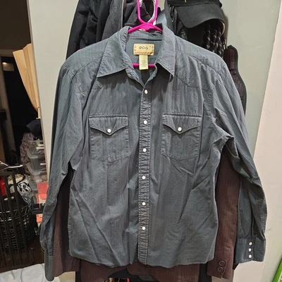 BDG Urban Outfitters Mens Faded Black Blue Pearl snap Button Shirt M 100% Cotton - Image 1 of 4