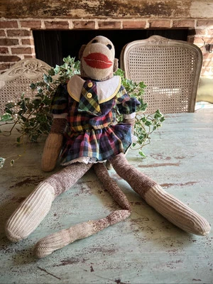 Classic Sock Monkey Plush Toy – Handmade Vintage Stuffed Animal 21” - Image 1 of 4