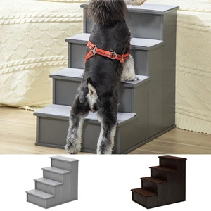 PawHut 4 Step Wooden Dog Steps Pet Stairs Cat Ladder for Bed Couch - Picture 1 of 23