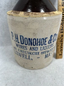 antiker Krug Werbung Donohoe Wein und Schnaps, Lowell Masse Original 1800er - Bild 1 von 7