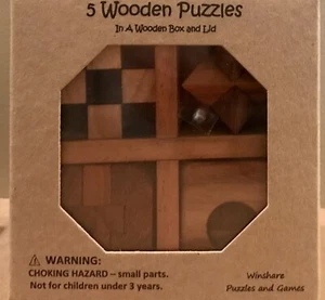 5 Wooden Puzzles Gift Set In A Wooden Box - Picture 1 of 4