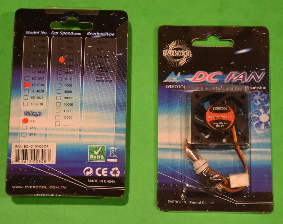 Evercool EC4010M05CA 40mm X 10mm Ballbearing Fan, 5V, 3Pin - Image 1 of 1