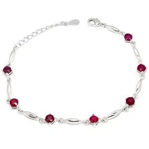 GENUINE AAA BLOOD RED RUBY ROUND STELRING 925 SILVER BRACELET SIZE 6.75-7.75" - Picture 1 of 6
