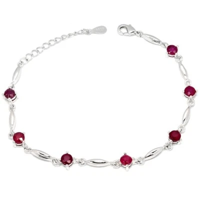 GENUINE AAA BLOOD RED RUBY ROUND STELRING 925 SILVER BRACELET SIZE 6.75-7.75" - Image 1 of 4