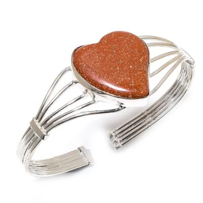 Red Sunstone Gemstone 925 Sterling Silver Cuff Bracelet Adjustable L804 - Image 1 of 4
