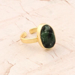 Natural Ruby Zoisite Fancy Shape Yellow Gold Plated Handmade Adjustable Ring - Picture 1 of 3