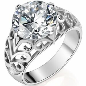 12mm Round AAA CZ Ring 3.84ct Solitaire Engagement Stainless Steel Women Sz 9 10 
