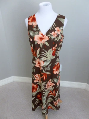 Vestido TOMMY BAHAMA Talla 12 Busto 40" Sin Mangas Seda Midi Cambio Tropical De Colección Foto 1 de 4