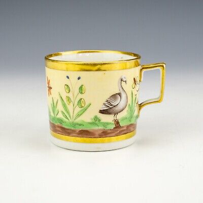 Antico Porcellana Inglese Precoce-DIPINTI A MANO Bird & DORATI DECORATI Il Caffè Può • 1.17€