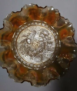 Vintage Marigold Carnival Glass with flower pattern  10" - Picture 1 of 7