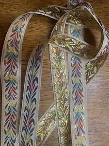2 Yd - Vintage Multicolor Gold Metallic Rayon Ribbon Trim - Picture 1 of 1