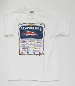 Vintage Newport Blue Men Size XL Fishing Tackle Tee Made USA Single Stitch - Picture 1 of 17