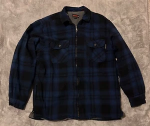 Chaqueta de franela Wolverine para hombre grande azul a cuadros Buffalo Sherpa cremallera completa EC 0594 - Imagen 1 de 10