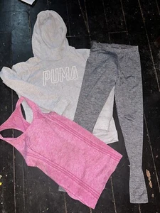 Ladies Workout Outfit Puma Hoodie ASOS Leggings Pink Racer Back Top 8-10 - Picture 1 of 2