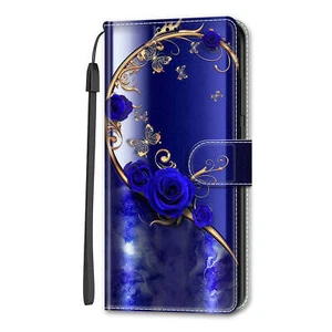Flip Leather 3D Painted Rose Butterfly Card Holder For Various Phone Case Covers - Zdjęcie 1 z 8