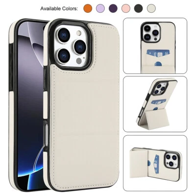 For iPhone 16 15 14 13 12 11 Pro Max Leather Back Flip Wallet Case Stand Cover - Image 1 of 4