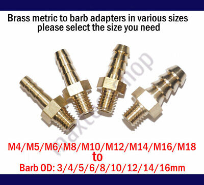 Brass Metric Male Thread M4~M20 Barb 3~16mm Hose Fitting Adapter Connector Inch • 4.99$