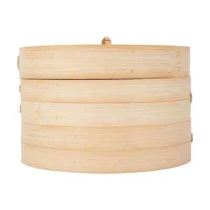 Chinese Dumplings Dim Sum Bamboo Steamer with Lid & Handle 20cm Dia. Brown AU - Picture 1 of 5