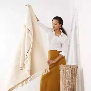 Sea Shell White Textured Checks Handloom Throw - Picture 1 of 13
