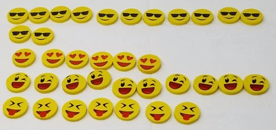Juego de 36 gomas de borrar emoji Cool Wink Love Gross color audaz amarillo rojo negro círculo Foto 1 de 4