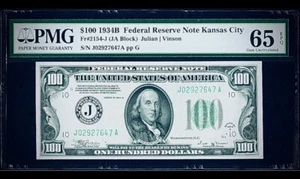 $100 1934B Federal Reserve Note Kansas City PMG 65 EPQ - Picture 1 of 3
