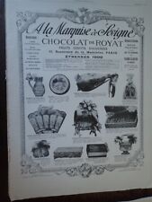 A LA MARQUISE DE SEVIGNE ROYAT + LAMPE METAL publicité papier ILLUSTRATION 1908