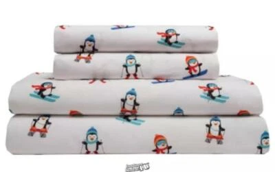 Holly Jolly Microfiber Skiing Penguins Sheets Queen Pillowcase Holiday Christmas - Image 1 of 2