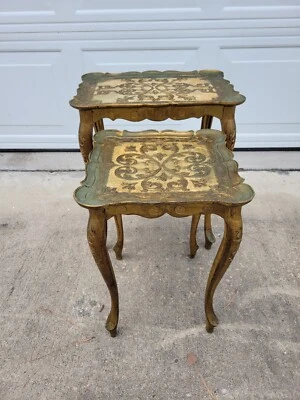 Set Of 2 Italian Florentine Gold Gilt Plastic Nesting Tables Ornate Design - Image 1 of 4
