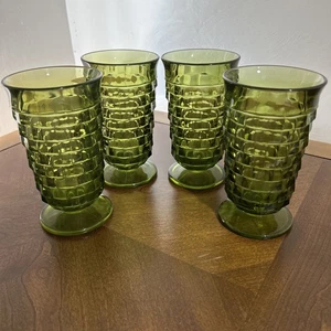 Vintage grün/Avocado Würfel Indiana Whitehall 4er Set schöne Gläser mit Fuß - Bild 1 von 6