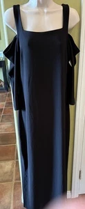 Boston Proper Zip 3/4 Sleeve Nylon Stretch Maxi Dress Side Slits Classy Black M - Picture 1 of 8