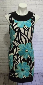 Dress Barn Sleeveless Sheath Dress Black White With Blue Floral Size 8 Career - Picture 1 of 5