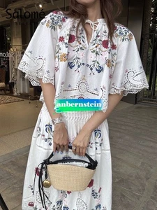 Sea Nueva York Otoño Francés Nueva Retro Flor Bordado Encaje Camisa Suelta + Falda - Imagen 1 de 42