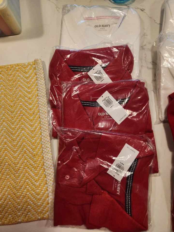 Lote de 4 Uniformes Polo para Niña Azul Marino Antiguo Manga Corta Rojo y Blanco Nuevo con Etiquetas, Talla 6-7 Foto 1 de 1