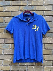 Vintage Armani Jeans Polo Shirt Blue With Yellow Letters - Picture 1 of 5