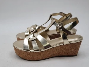 Bandolino Kayden3 Shoes Womens Size 9M Gold Cork Wedge Platform Sandals New - Picture 1 of 8