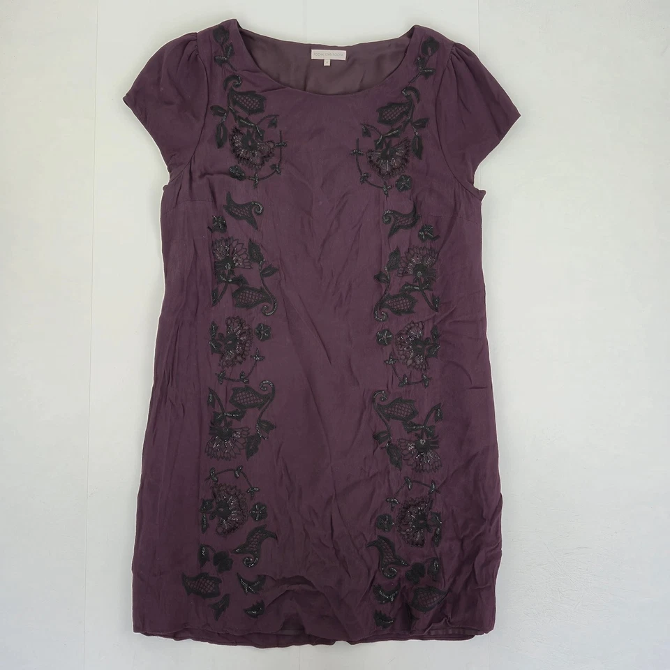 Vestido ROCHA JOHN ROCHA 18 púrpura bordado manga corta para mujer - Imagen 1 de 4