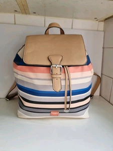 PRINCIPLES BEN DELISI DESIGNER WOMEN STRIPED BEIGE BLUE SATCHEL BACKPACK HANDBAG - Picture 1 of 16