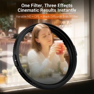 JJC 49 55 58mm 3 in 1 Lens Filter Black Mist 1/4 ND2-ND32 CPL 28-Layer Coating - Image 1 of 4