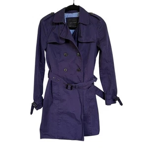 Zara Basic Navy Long Trench Coat Double Breasted Belted Classic Jacket Small - Picture 1 of 12