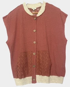 POL Damen Oversize Strand Leinen Bluse mit Knöpfen Größe M Häkelspitze Ärmellos - Bild 1 von 12