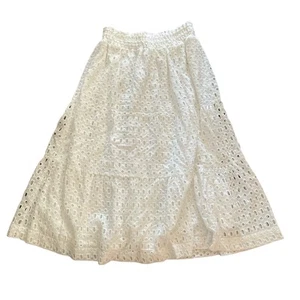 Anthropologie White Eyelet Lace Cottagecore Prairie Cotton Maxi Skirt Size XL - Picture 1 of 4