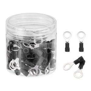 100Pcs Insulated Ring Terminal RV1.25-6 22-16AWG Battery Connectors, Black - Picture 1 of 5