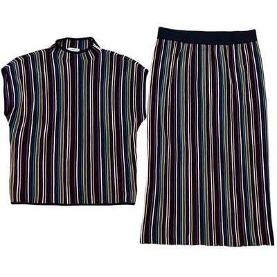 Anthropologie Current Air Top y Falda Rayas Conjunto Punto 3D, Talla M Foto 1 de 4