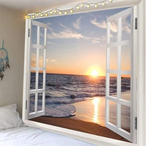 3D Ozean Wandteppich Wandbehang Sonne Sonnenuntergang Meer Strand Landschaft Wandteppich Fenster... - Bild 1 von 4